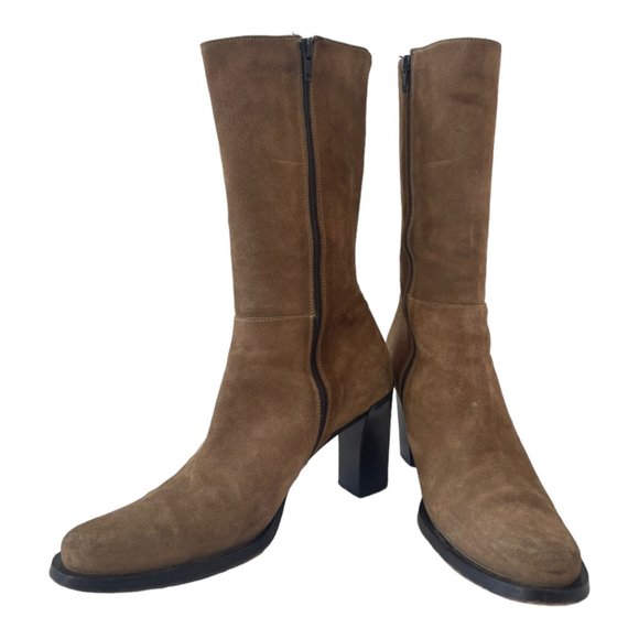 Banana Republic Women's Tan Suede Mid Calif inside Zipper Boots Size 8 - Picture 2 of 16
